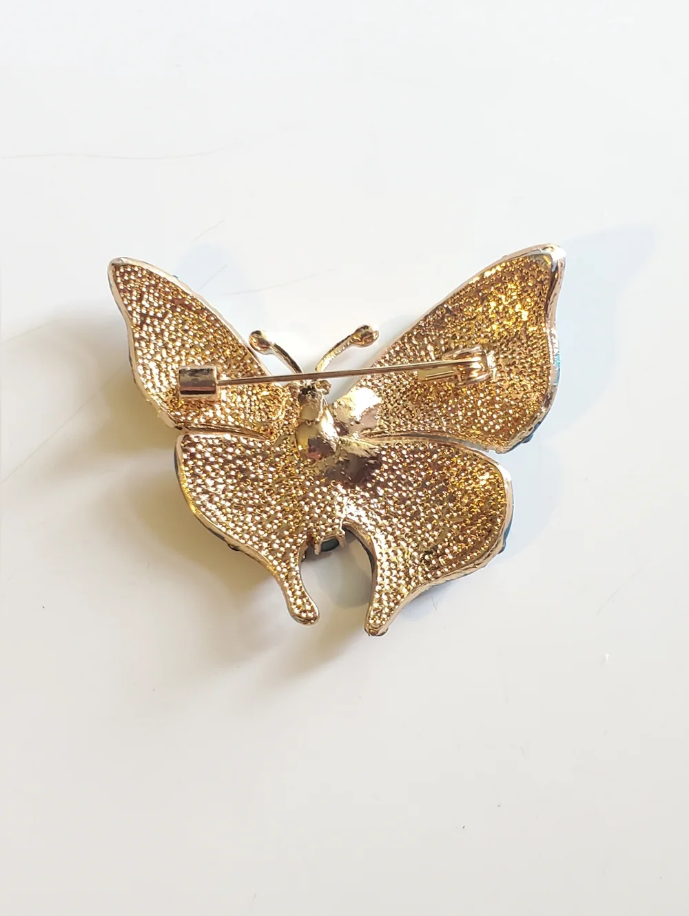 Butterfly Brooch with Blue Crystals and Gold Tone Accents